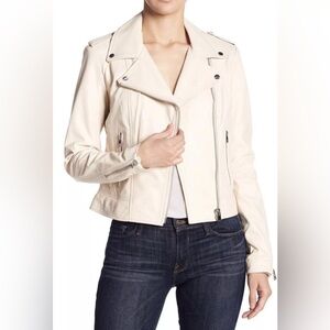 LAMARQUE DONNA BIKER MOTO JACKET LEATHER GARDENIA BEIGE BONE BOHO SZ XS NEW